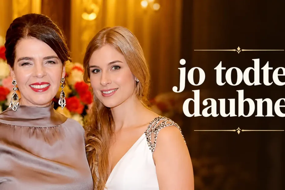 Jo Todter Daubner und junge Frau in eleganter Abendgarderobe bei einer festlichen Veranstaltung mit Blumenhintergrund